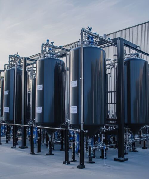 A substantial industrial setup for water treatment utilizing reverse osmosis and nanofiltration membranes